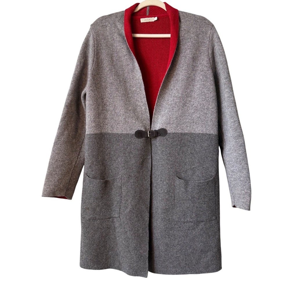 AIDA Italy Wool Colorblock cardigan Jacket – Gray & Red – Size‎ Large Sweater
